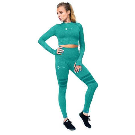 ENERGY Two-Piece Women's Workout Set: Long Sleeve Crop Top and Legging ...