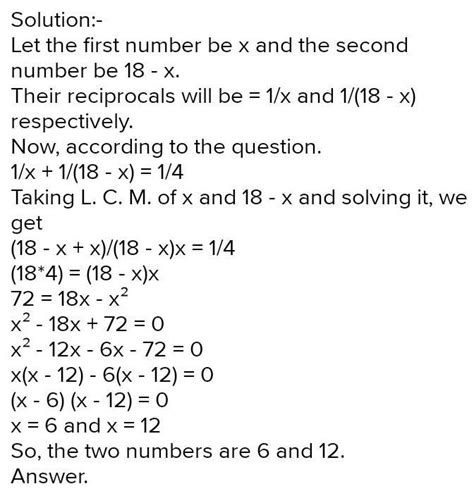 the sum of two numbers is 18 the sum of their resiprocals is 1 by 4 ...