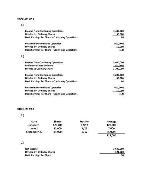Problem 19 - PROBLEM 19- 1.) Income from Continuing Operations 3,400 ...