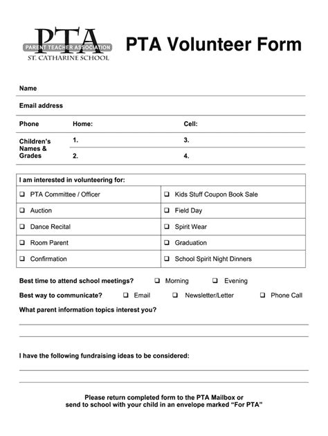 PTA Volunteer Form - Fill Online, Printable, Fillable, Blank - pdfFiller