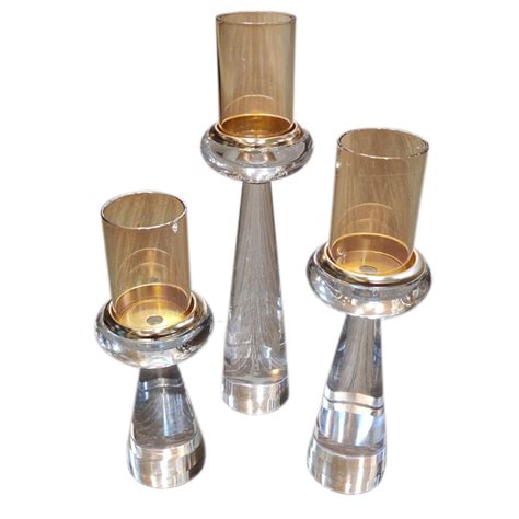 White With Gold Glass Metal Candle Holder For Decor | Set Of 3 Pcs ...