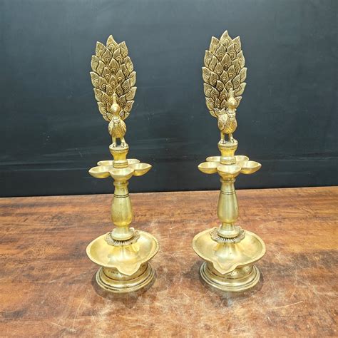 Brass Peacock Lamp Diya Pair Vilakku 17 Inches – StatueStudio