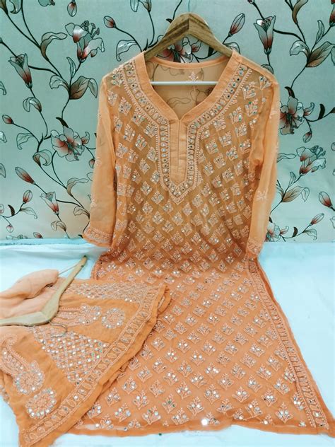 Georgette Long Kurti With Sharara – The Chikan Company