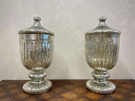 Pair of Stunning French Mercury Glass Urns For Sale at 1stDibs
