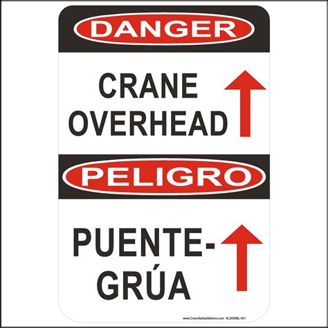 Bilingual Crane Sign Danger Crane Overhead PUENTE GRÚA - Safety Stickers