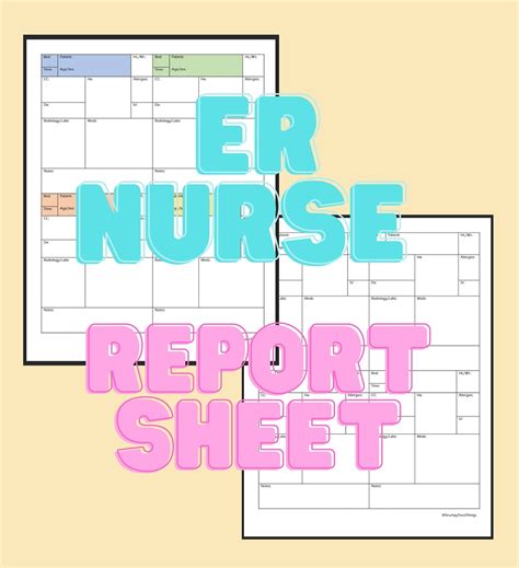 ER Nurse Report Sheet, Nurse Brain Sheet, Emergency Room, Emergency Department, Nurse Patient ...