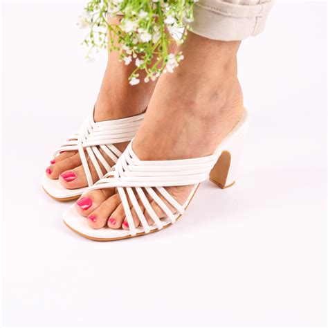 White Strappy Block Heels | Tiesta Shoes – Tiesta Store