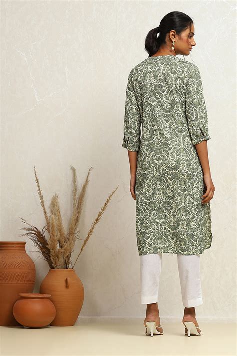Buy Green Cotton Printed Straight Kurta Online at Biba India