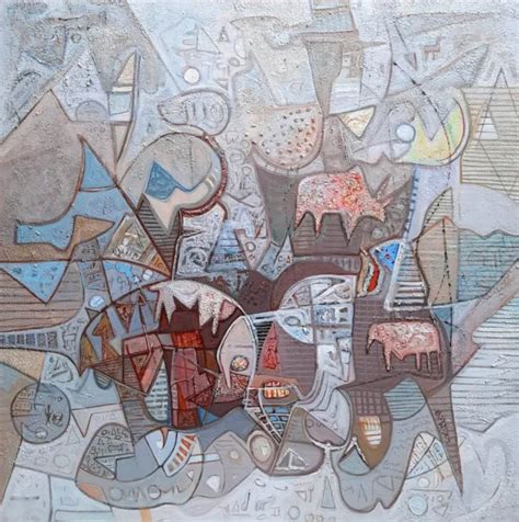 "Untitled 51": Light Brown Abstract painting by Rajesh Kumar Singh ...