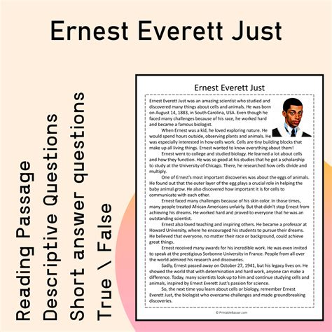 Ernest Everett Just | Reading Comprehension Passage Printable Activity ...