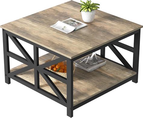 GreenForest Coffee Table with Storage, 70 cm Square Coffee Table ...