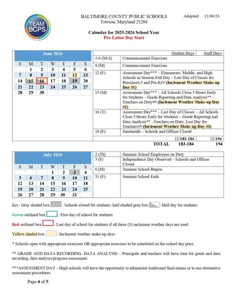 Baltimore County Public Schools Calendar 25-26 Revised [PDF] - EduCounty