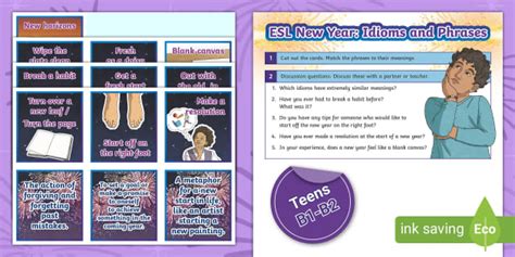 ESL New Years Idioms Matching Cards [Teens, B1-B2] - Twinkl