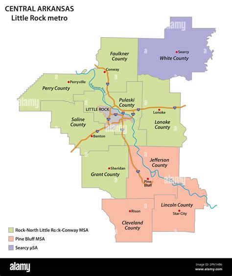 Administrative map of Central Arkansas, Little Rock Metro, Arkansas, United States Stock Photo ...