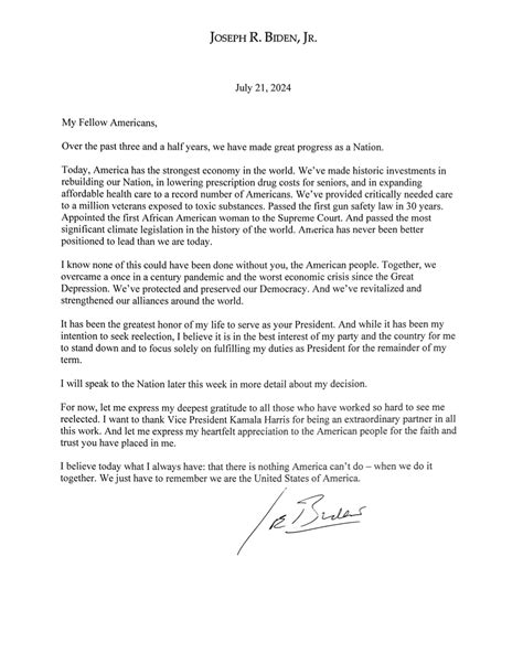 Read Biden's full letter announcing the end of his 2024 reelection bid ...