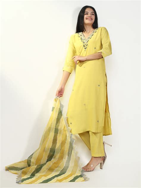 Shop Women's Solid Yellow Kurta Set with Dupatta | Showoffff