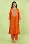 Buy Orange Embroidery V-neck Long Kurta With Salwar For Women by ...