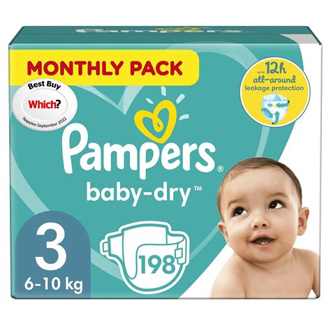 Buy Pampers Baby Nappies Size 3 (6-10 kg / 13-22 lbs), Baby-Dry, 198 ...