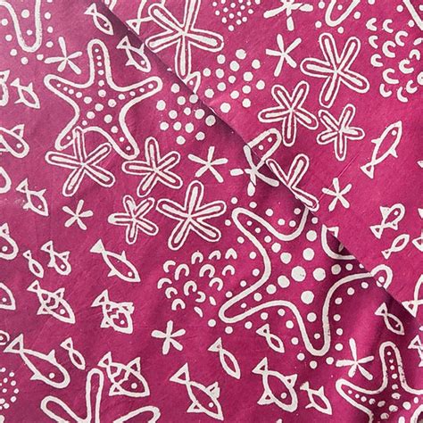 Pure Cotton Discharge Magenta With White Fish And Starfish Motif Hand ...