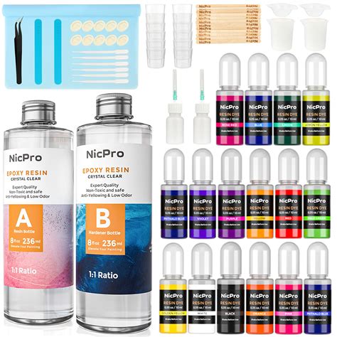 Buy Nicpro 16 oz Epoxy Resin Kit Supplies with 15 Colors Liquid Resin ...