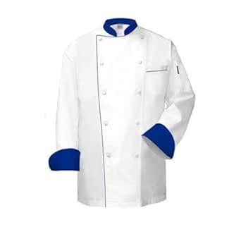 UNISIM Full Sleeve Solid White Chef Coat With Blue Piping Blue Cuff ...