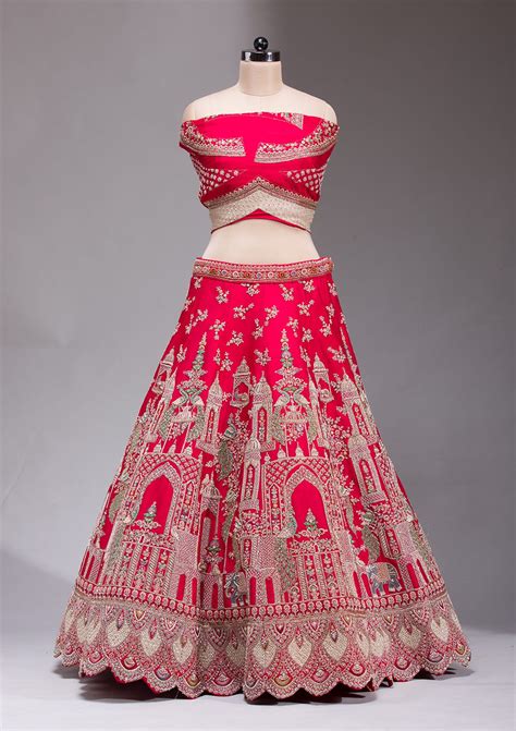 Buy Red Zardosi Raw Silk Semi-Stitched Lehenga - Koskii