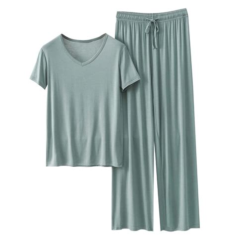 Aofany 2 Piece Women's Modal Pajama Set Summer Short Sleeve V Neck Top ...