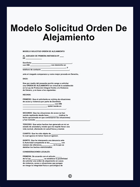 Modelo Solicitud Orden De Alejamiento