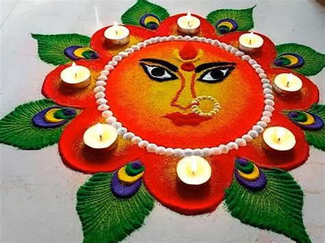 Navratri 2025 Rangoli Designs devi Inspired Rangoli Designs| दारासमोर ...