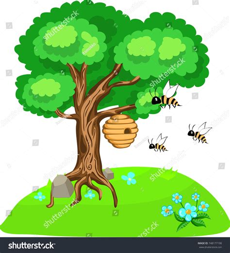 Beehive In A Tree Cartoon