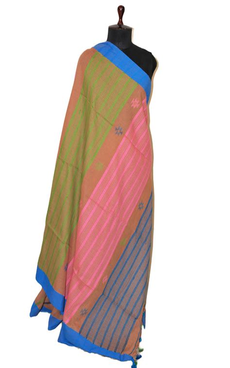 Pure Cotton Kalakshetra Saree in Almond Brown, Azure Blue, Light Pink ...