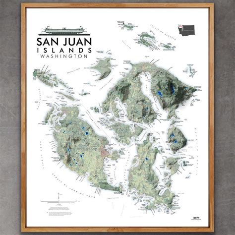 San Juan Islands Washington Map (24 in X 20 In) - Etsy