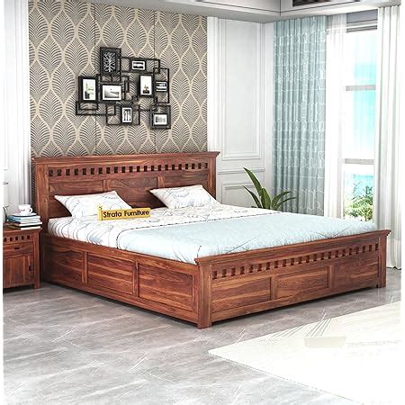 STRATA FURNITURE Sheesham Wood Queen Size Bed with Box Storage Wooden ...