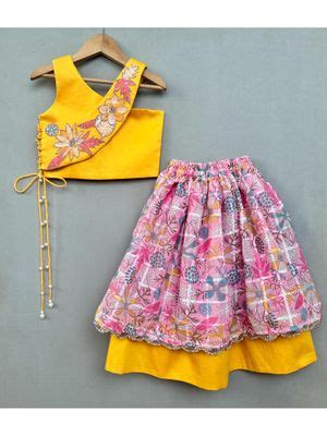 Buy LABEL NEETI Trendy Top with Floral Applique Embroidery and Lehenga ...