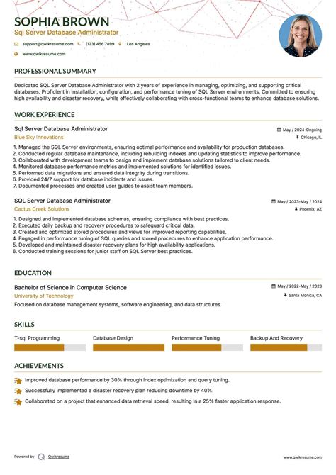 SQL Server Database Administrator Resume 的图像结果