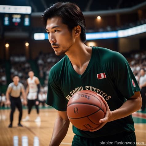 Weak Japanese Basketball Player in Celtics Jersey | Stable Diffusion Online