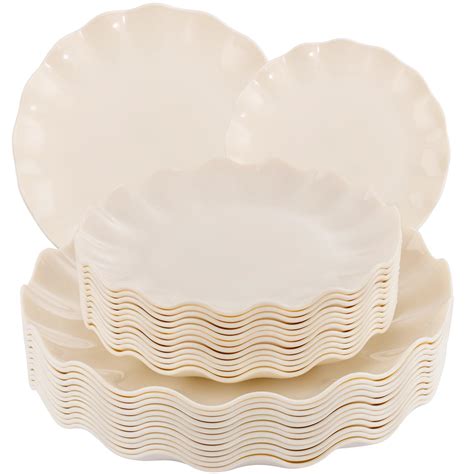 LIYH 24pcs Plastic Plates Reusable,Unbreakable Dinner Plates, Scalloped ...