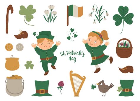 Vector set of St. Patrick Day symbols. National Irish holiday icons ...
