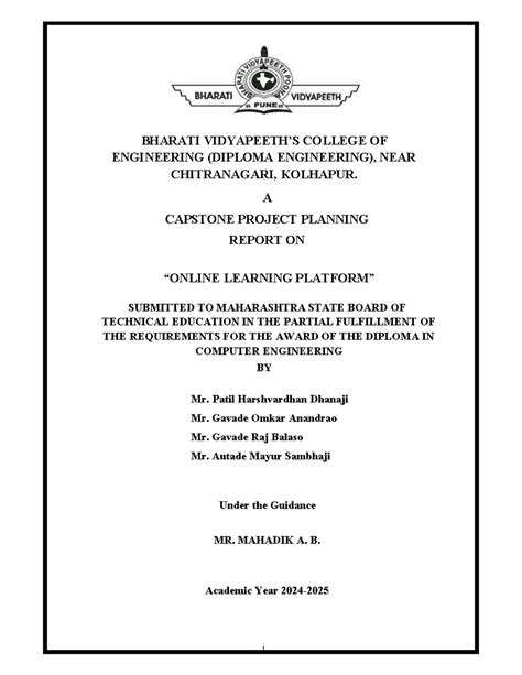 Main Project Report - ssss - i BHARATI VIDYAPEETH’S COLLEGE OF ...