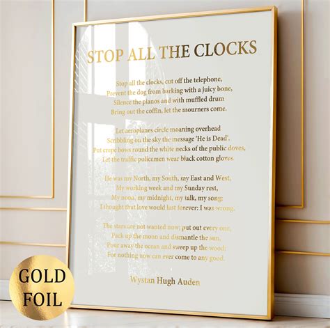 Stop All the Clocks Poem by W H Auden, Poem Art, Funeral Blues, Sad ...