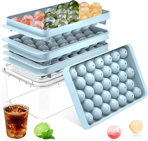 Amazon.com: Ice Cube Tray with Lid and Bin – Round Ice Cube Trays for ...
