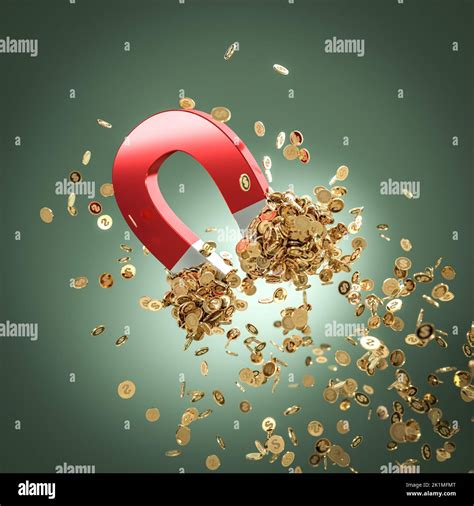large magnet that attracts gold coins. 3d render Stock Photo - Alamy