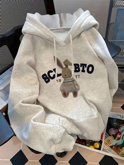 Damen modischer Cartoon Hase Muster Lässig Hoodie Sweatshirts ...