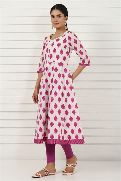 Buy Off White Abstract Printed Beads Jacquard Anarkali Kurta, Legging ...