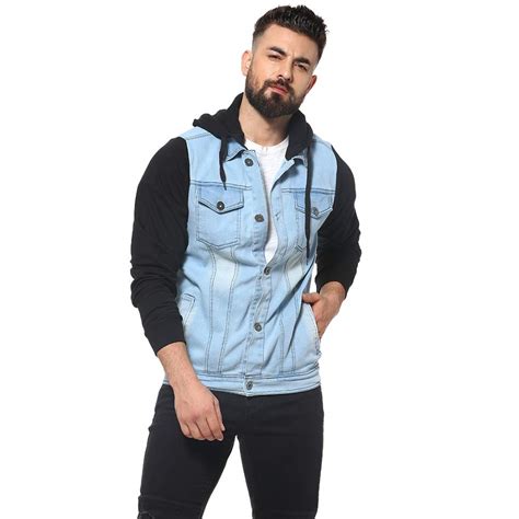 Buy Campus Sutra Men's Cotton Blue & Black Colour-Blocked Denim Jacket ...