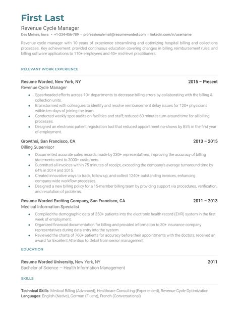 Revenue Cycle Specialist Resume Examples for 2025 | Resume Worded