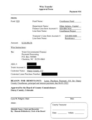 Fillable Online Wire Transfer Approval Form Payment #16 Fund: 920 Fund ...