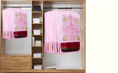 Atorakushon Fabric Printed Hanging Saree Cover Wardrobe Organizer Pack ...