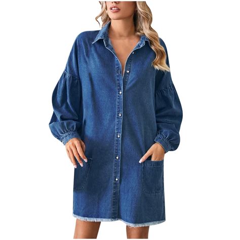 CaComMARK PI Denim Shirt Dress Women - Denim Dress for Women with ...