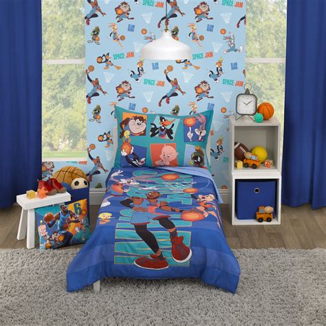 Buy Warner Brothers Space Jam 4 Piece Toddler Bed Set Blue, Orange and ...